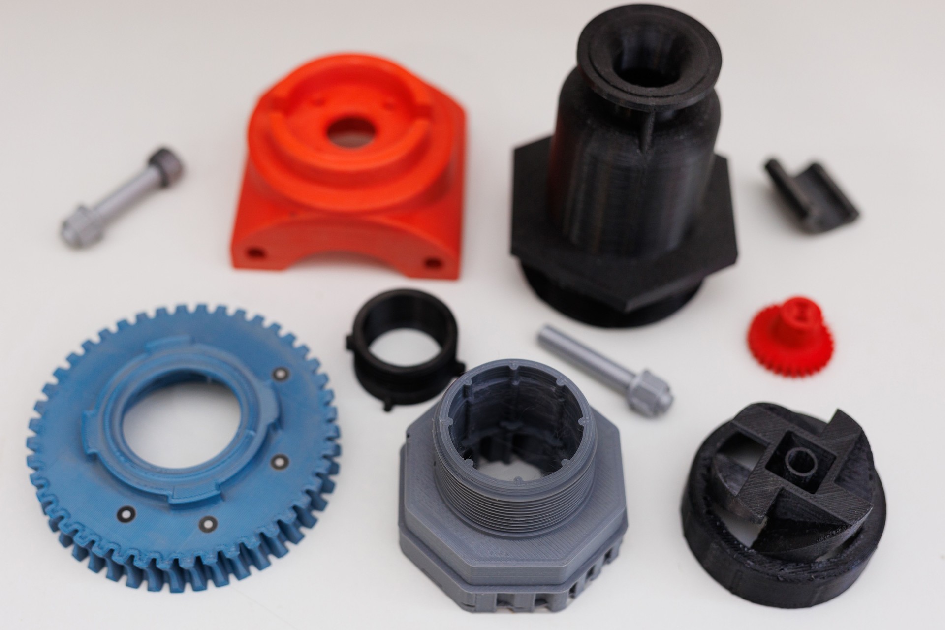 Plastic gears for torque transmission. Spare parts for repair are made on a 3D printer.